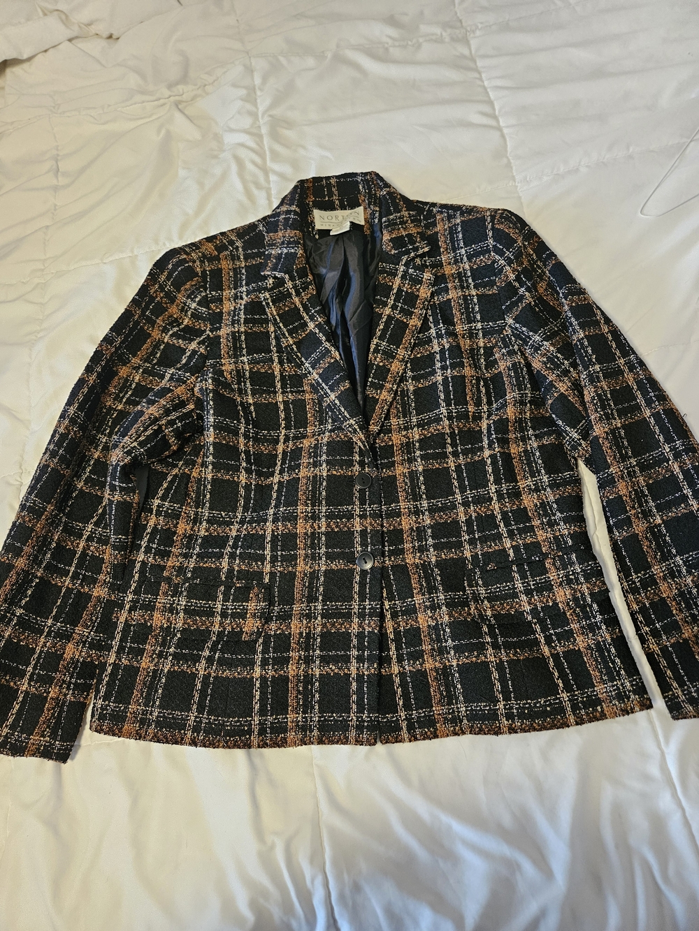 Norton McNaughton Black and Tan Plaid Tweed Blazer & Skirt Included